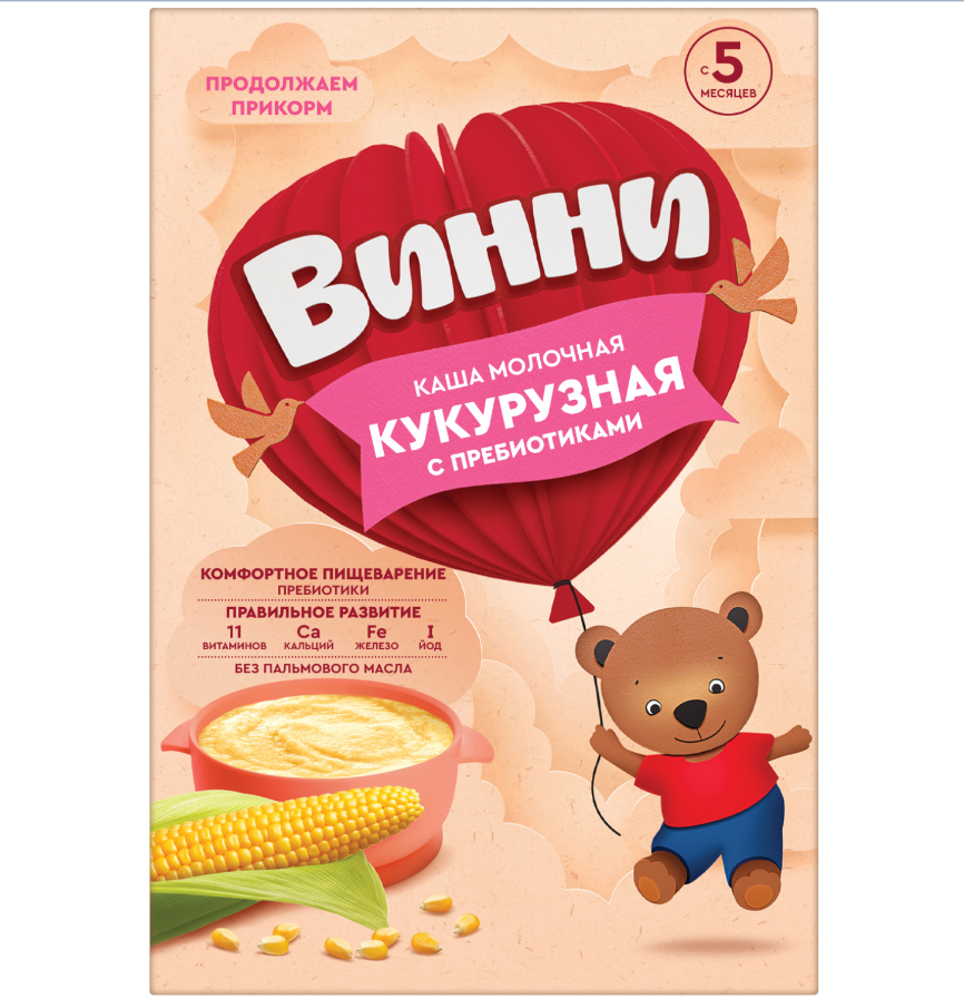 Каша Винни молочная Кукурузная с пребиотиками, с 5 месяцев