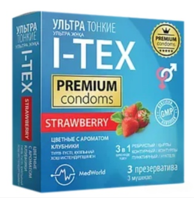 Презервативы "I-TEX" с ароматом Клубники Ультра тонкие №3 (0021)