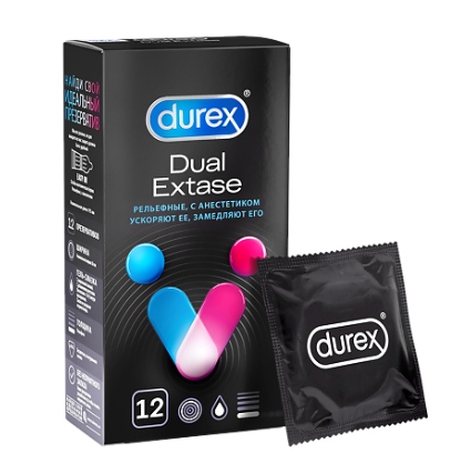 Презервативы Durex Dual Extase №12 (рельефные с анестетиком) (3847)