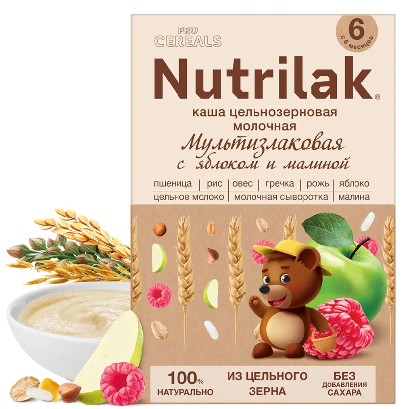 Каша молочная "Nutrilak Pro Cereals" Мультизлак с яблоком и малиной с 6 мес 200 г