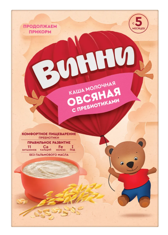 Каша Винни молочная Овсяная с пребиотиками с 5 месяцев