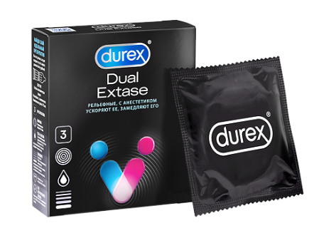 Презервативы Durex Dual Extase №3 (рельефные с анестетиком)  ==