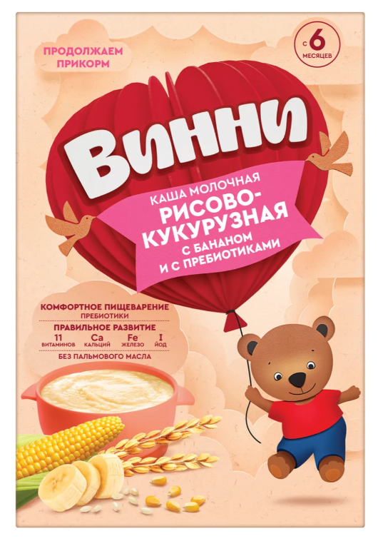 Каша Винни рисово-кукурузная с бананом и с пребиотиками с 6 месяцев