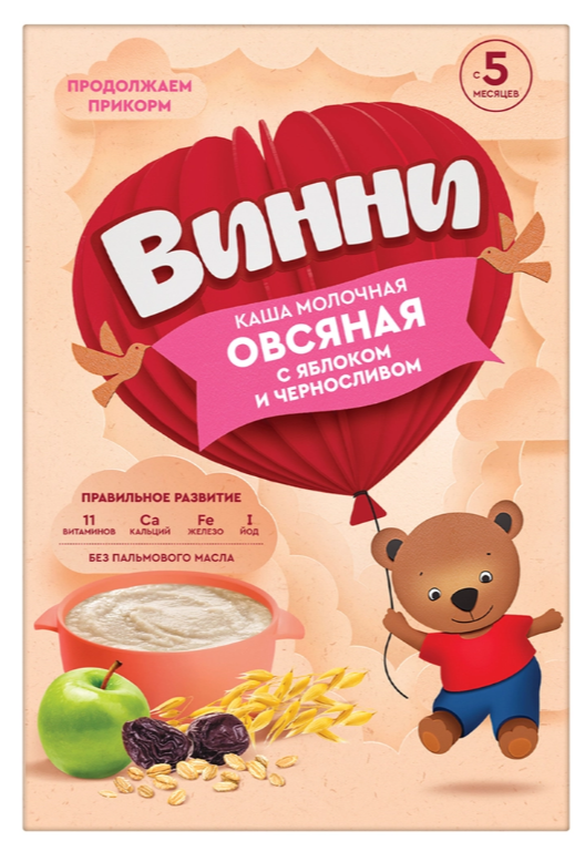 Каша Винни молочная Овсяная с яблоком и черносливом с 5 месяцев