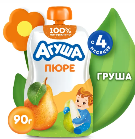 Пюре фруктовое "Агуша" с 4 мес. Груша 90 г (7582/8946)